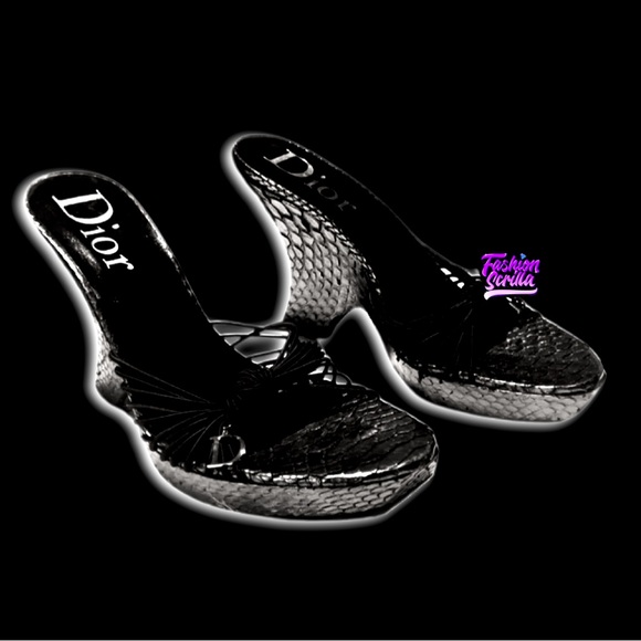 Christian Dior Black Logo Python Platform Sandal Wedge Heel - Picture 4 of 15
